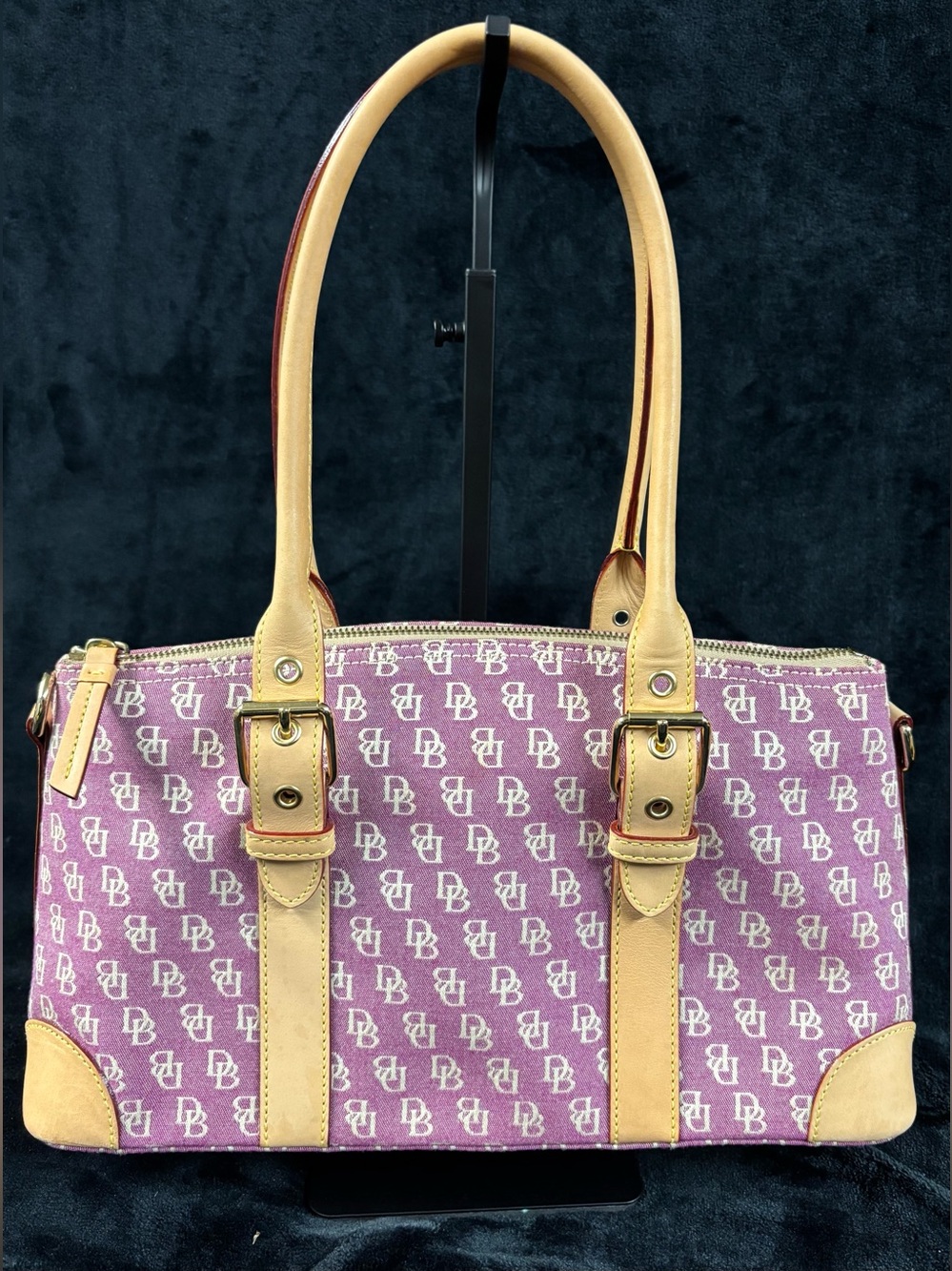 Dooney & Bourke Dollie Satchel Pink DB Monogram Canvas Leather Shoulder Bag